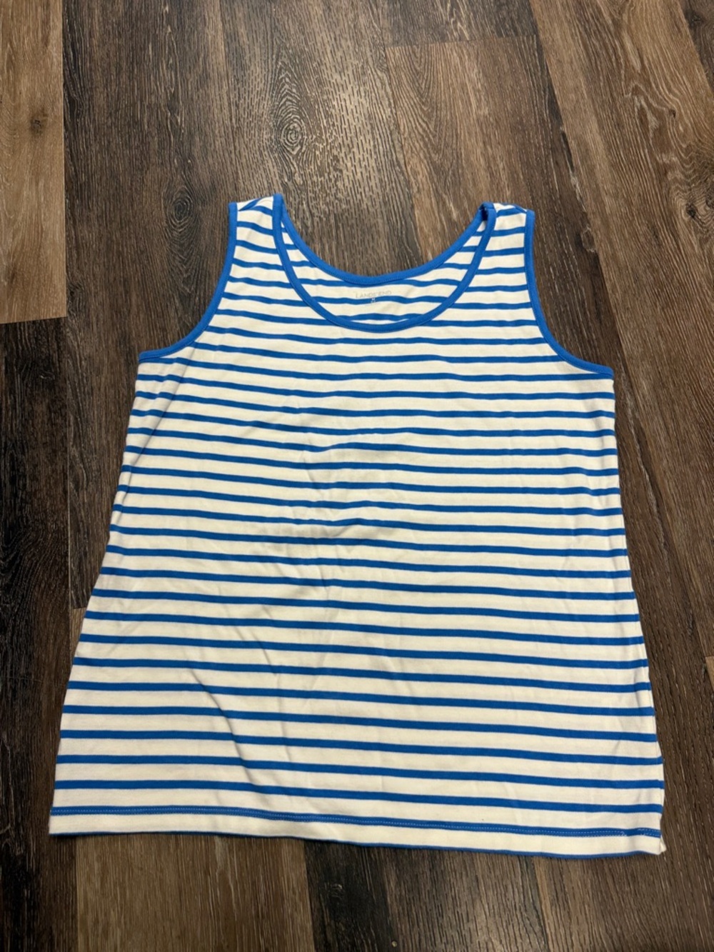 Lands' End White and Blue Striped Scoop Neck Tank